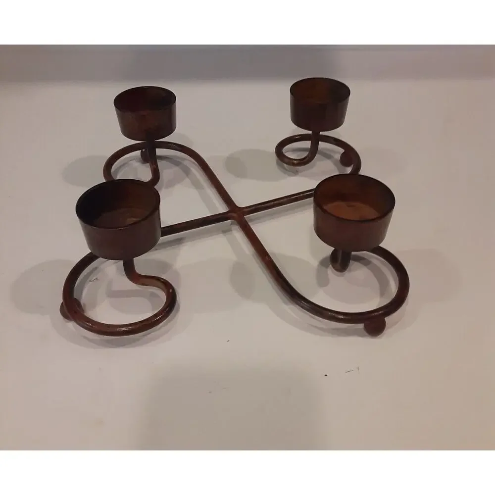 Scrolled Metal 4 prong Candle Holder Distressed Bronzed Finish